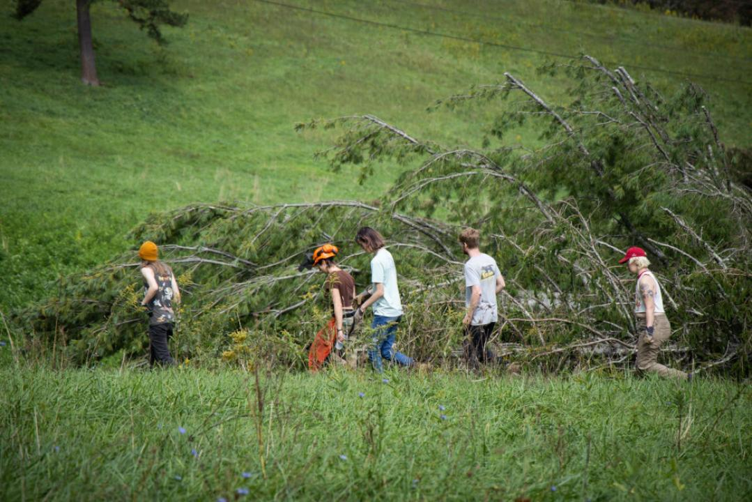 Students headed out to clear fallen trees